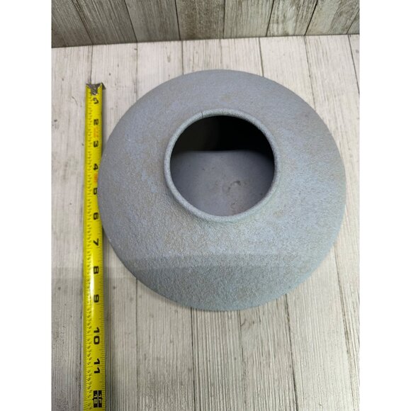 Vtg MCM Textured Blue Gray Tinted Pottery Vase Home Decor Signature 9.5" DIA - Picture 7 of 10